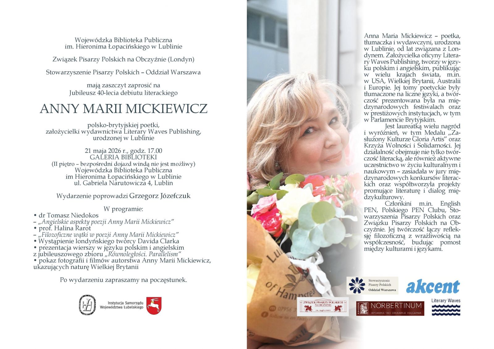 Jubileusz 40-lecia debiutu literackiego Anny Marii Mickiewicz
